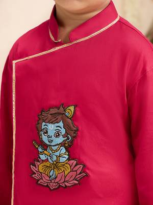 Boys falsa cotton silk thread embroidery kurta dhoti set 2