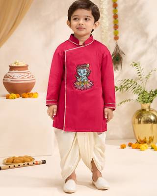 Boys falsa cotton silk thread embroidery kurta dhoti set 3