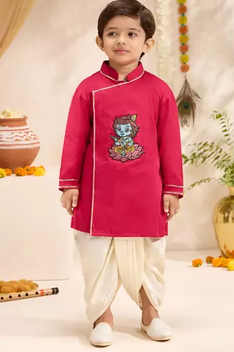 Boys falsa cotton silk thread embroidery kurta dhoti set