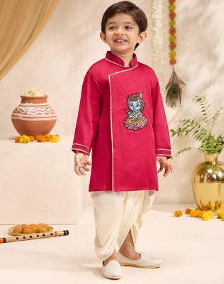Boys falsa cotton silk thread embroidery kurta dhoti set 4