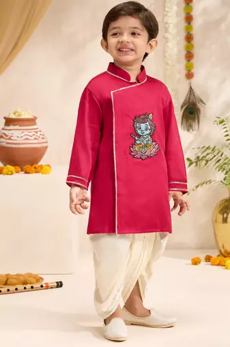 Boys falsa cotton silk thread embroidery kurta dhoti set