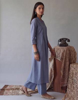 blue solid a-line design features pintuck pleats kurta palazzo set 5