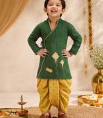 Boys green cotton applique embroidery kurta dhoti set