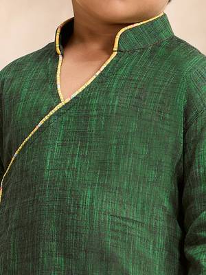 Boys green cotton applique embroidery kurta dhoti set 2