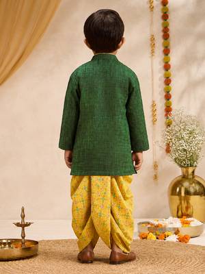 Boys green cotton applique embroidery kurta dhoti set 5