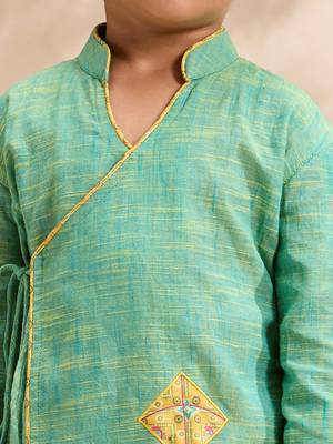Boys mint green cotton applique embroidery kurta dhoti set 2