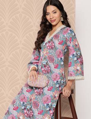 Floral Printed Regular Kurta with Trousers 1