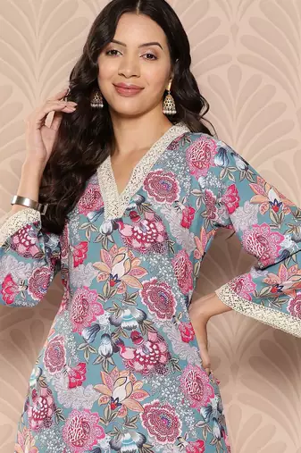Floral Printed Regular Kurta with Trousers