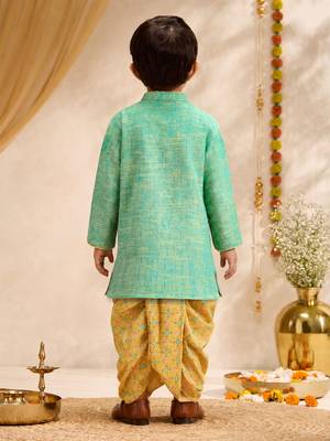 Boys mint green cotton applique embroidery kurta dhoti set 5