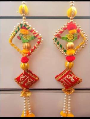 handmade parrot shubh labh hanging decorative home festive decor (pack of 2) 1