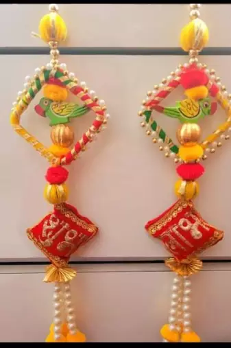 handmade parrot shubh labh hanging decorative home festive decor (pack of 2)