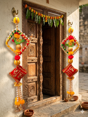 handmade parrot shubh labh hanging decorative home festive decor (pack of 2) 2
