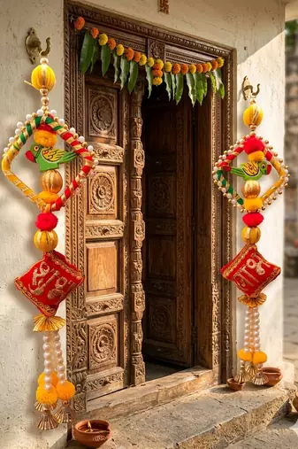 handmade parrot shubh labh hanging decorative home festive decor (pack of 2)
