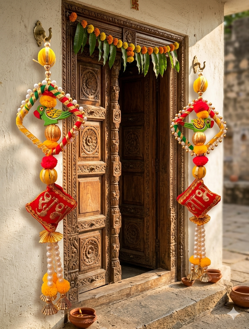handmade parrot shubh labh hanging decorative home festive decor (pack of 2)