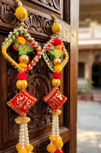 handmade parrot shubh labh hanging decorative home festive decor (pack of 2)