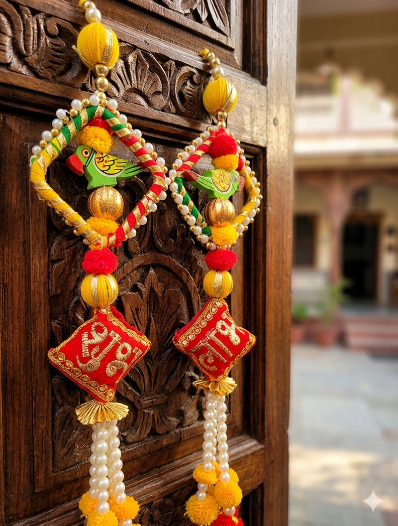 handmade parrot shubh labh hanging decorative home festive decor (pack of 2)