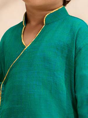 Boys turquoise cotton applique embroidery kurta dhoti set 2