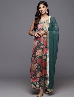 Floral Printed Zari Kurta With Palazzos & Dupatta 1