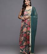 Floral Printed Zari Kurta With Palazzos & Dupatta