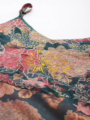 Floral Printed Zari Kurta With Palazzos & Dupatta 2