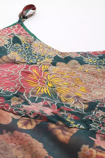 Floral Printed Zari Kurta With Palazzos & Dupatta