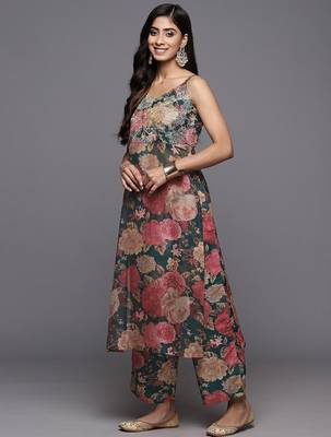 Floral Printed Zari Kurta With Palazzos & Dupatta 5