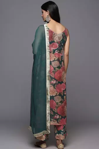 Floral Printed Zari Kurta With Palazzos & Dupatta