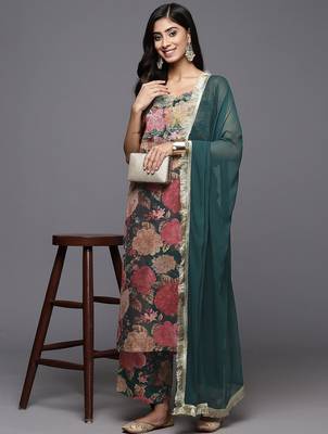 Floral Printed Zari Kurta With Palazzos & Dupatta 7