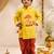 Boys yellow cotton applique embroidery kurta printed dhoti set