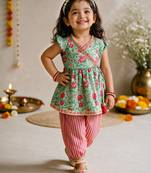 Sishu girls mint green & aqua floral print  angarakha kurta with pant