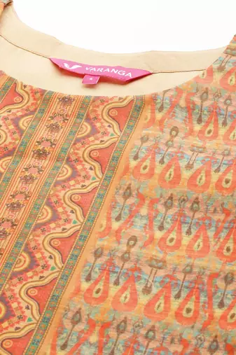 Women Coral Printed Regular Chanderi Silk Kurta with Trousers & With Dupatta