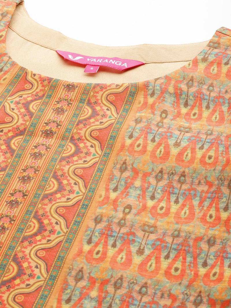 Women Coral Printed Regular Chanderi Silk Kurta with Trousers & With Dupatta