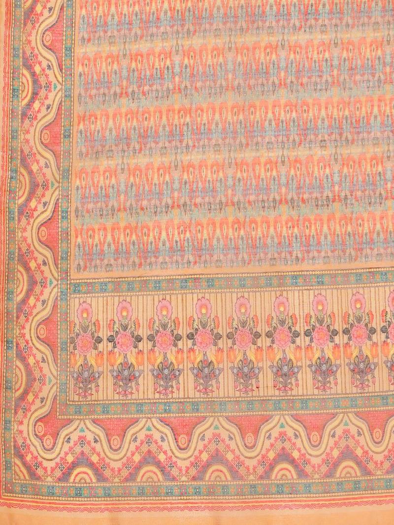 Women Coral Printed Regular Chanderi Silk Kurta with Trousers & With Dupatta