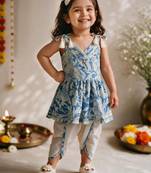 Sishu girls blue floral print kurta with dhoti pants