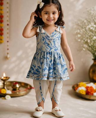 Sishu girls blue floral print kurta with dhoti pants 3