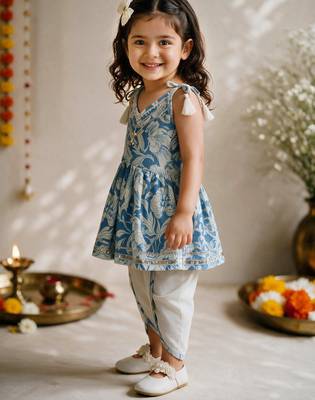 Sishu girls blue floral print kurta with dhoti pants 4