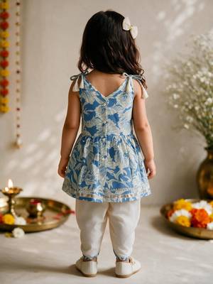 Sishu girls blue floral print kurta with dhoti pants 5