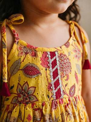 Sishu girls red & mustard floral print cotton kurti with sharara 2