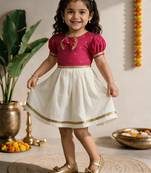 Sishu girls pink chanderi silk zari a-line bow dress
