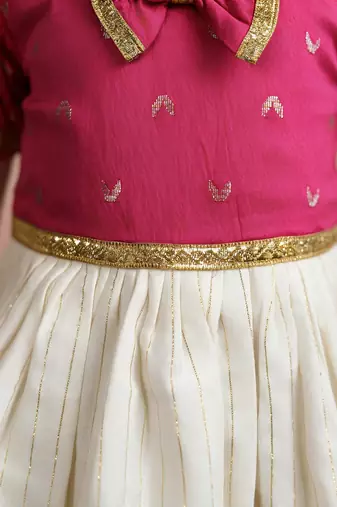 Sishu girls pink chanderi silk zari a-line bow dress