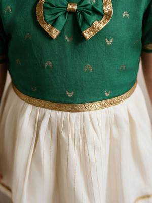 Sishu girls green chanderi silk zari a-line bowdress 2