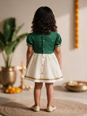 Sishu girls green chanderi silk zari a-line bowdress 5
