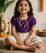 Sishu girls purple  chanderi silk zari a-line bow dress