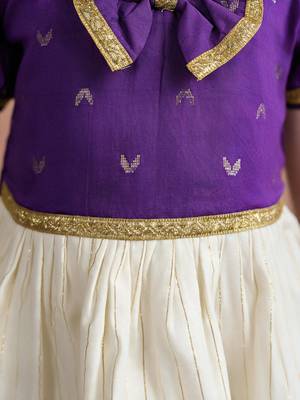 Sishu girls purple  chanderi silk zari a-line bow dress 2