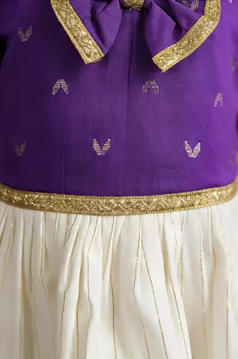 Sishu girls purple  chanderi silk zari a-line bow dress