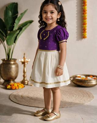 Sishu girls purple  chanderi silk zari a-line bow dress 4