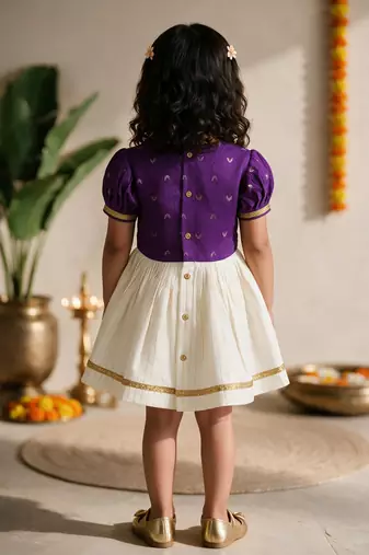 Sishu girls purple  chanderi silk zari a-line bow dress