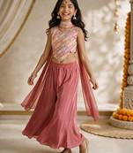 Girls rose pink embroidered top with sharara & dupatta