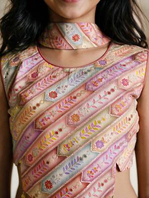 Girls rose pink embroidered top with sharara & dupatta 2