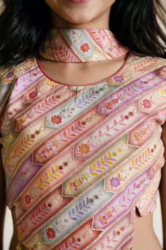 Girls rose pink embroidered top with sharara & dupatta